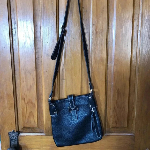 Vera Pelle Black Pebbled Leather  Crossbody - Picture 2 of 15